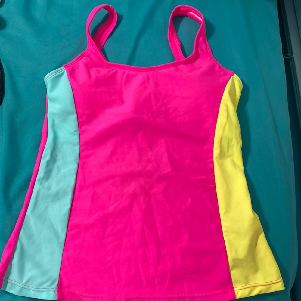 SHEIN XS women’s swim top pink blue and yellow neon